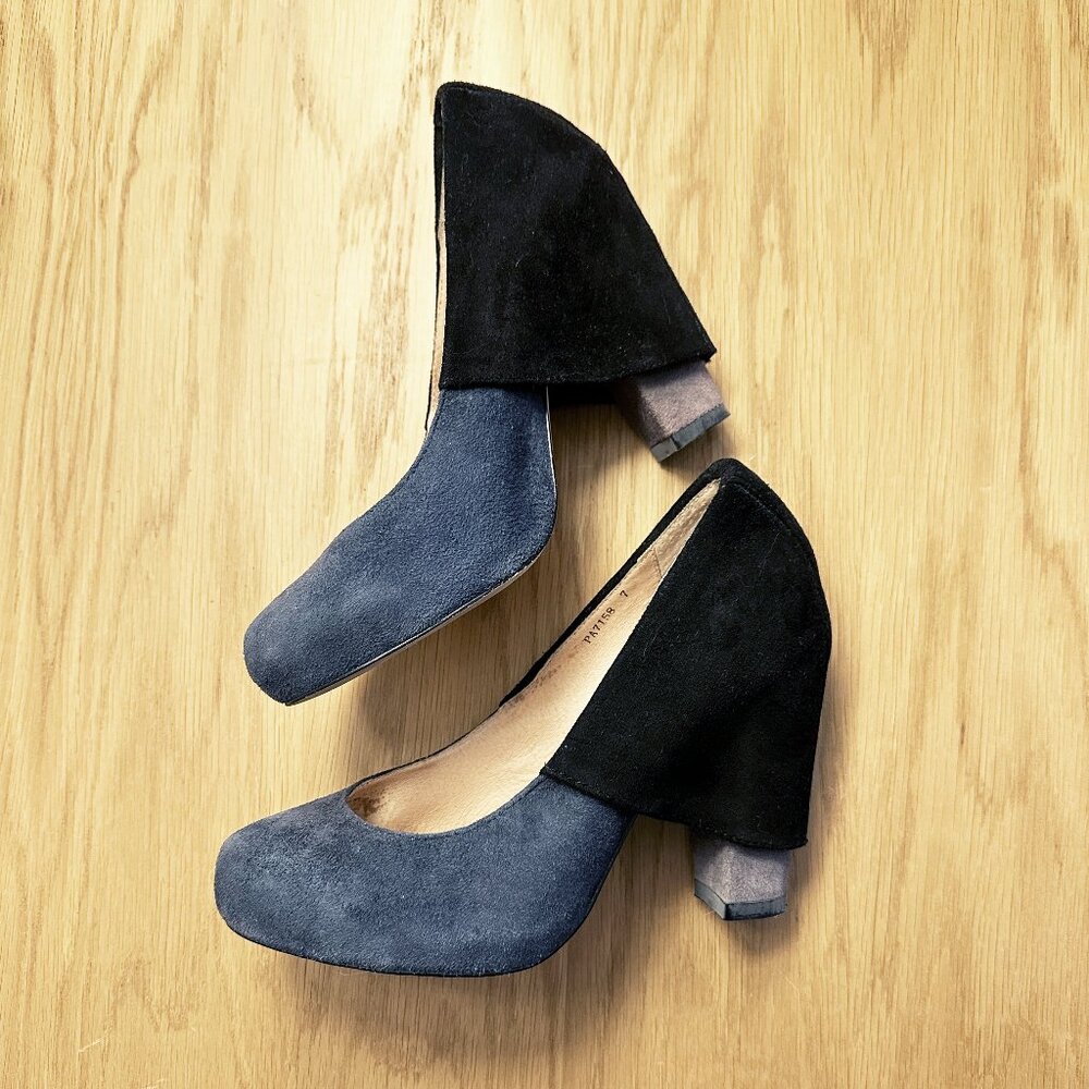 Charlotte Ronson Blue Black Grey Suede Pump Heels Size 7